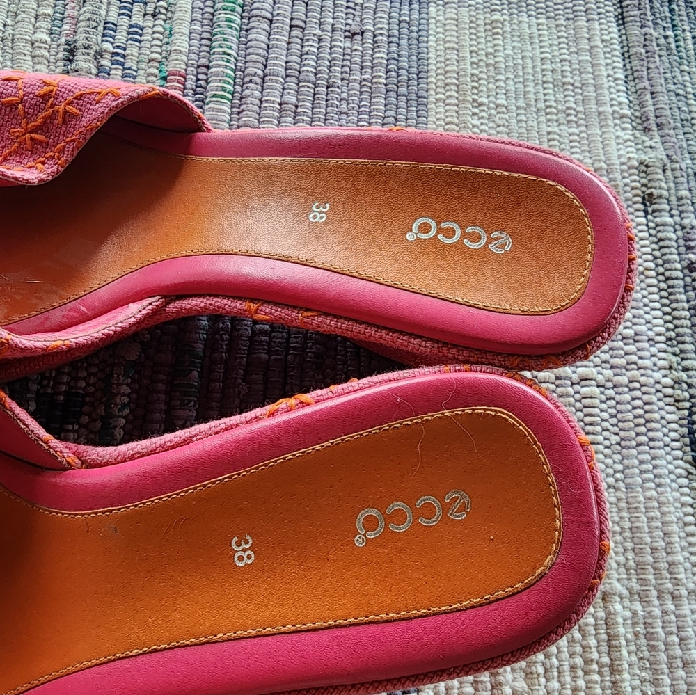 ECCO SLide Heeled Sandals Pink and Orange sz 38 - Picture 4 of 10